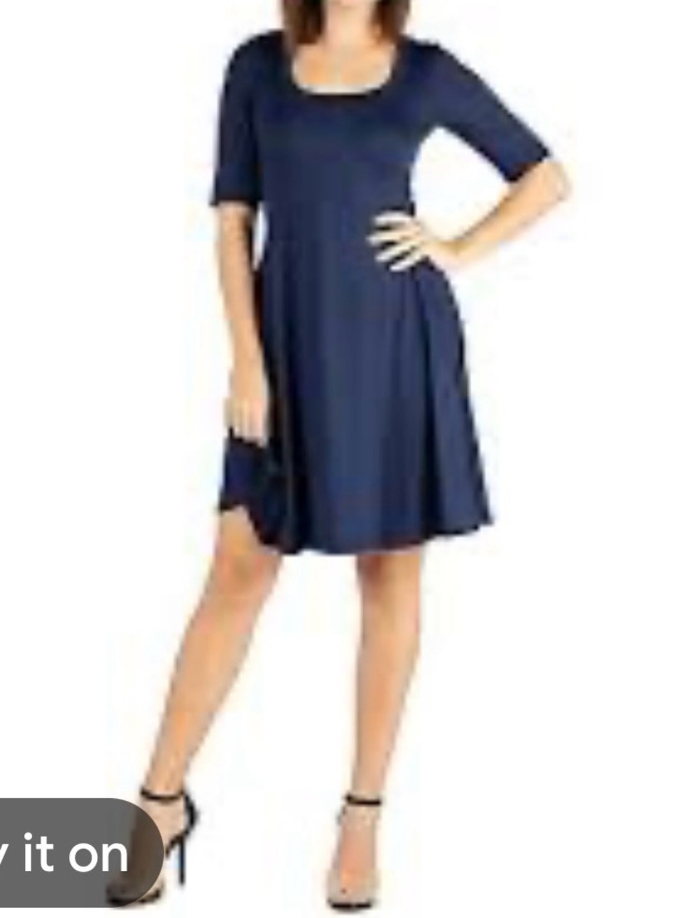 Eliza J Navy Square Neck Fit-and-Flare Midi Dress